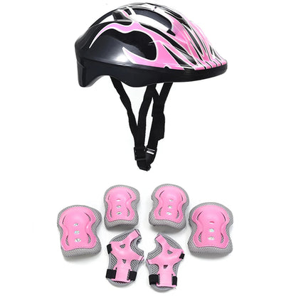 Children's Safety Helmet Set | 7-Piece Protection Gear with Knee, Elbow, and Wrist Pads | Adjustable Fit | Shock Absorbing | Great for Biking and Skating