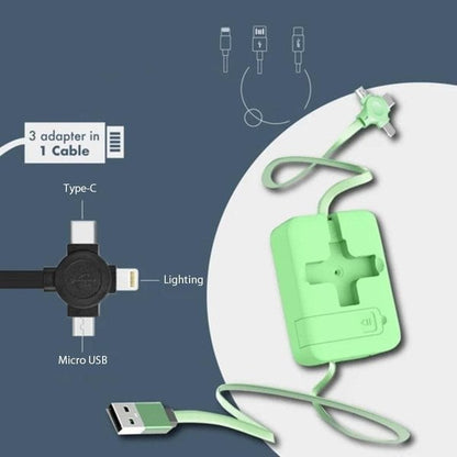 Versatile 3-in-1 Charging Cable | Compact and Tangle-Free