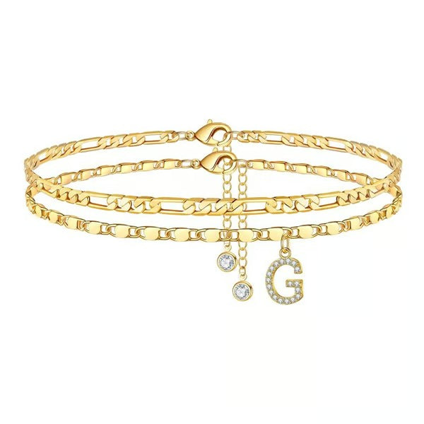 Customizable Layered Anklet | Adjustable & Hypoallergenic | Gold/Silver | 21.5 cm + 5 cm