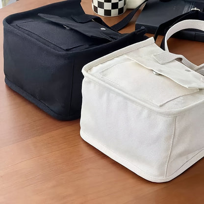 Canvas Sling Bag – White Shoulder Bag with Magnetic Closure and Adjustable Strap