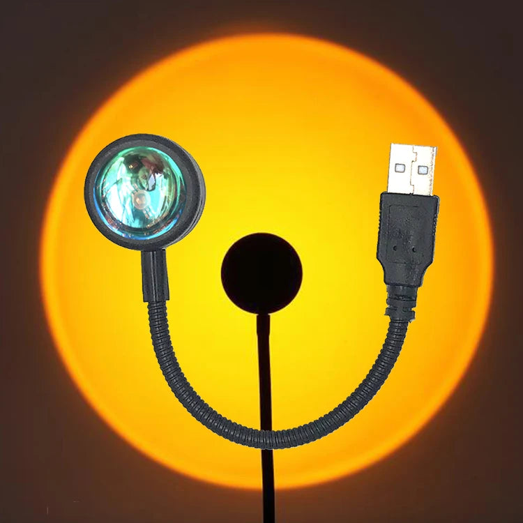 USB LED Projector for Sunset and Rainbow Effects – 13 Color Modes, 360° Rotation