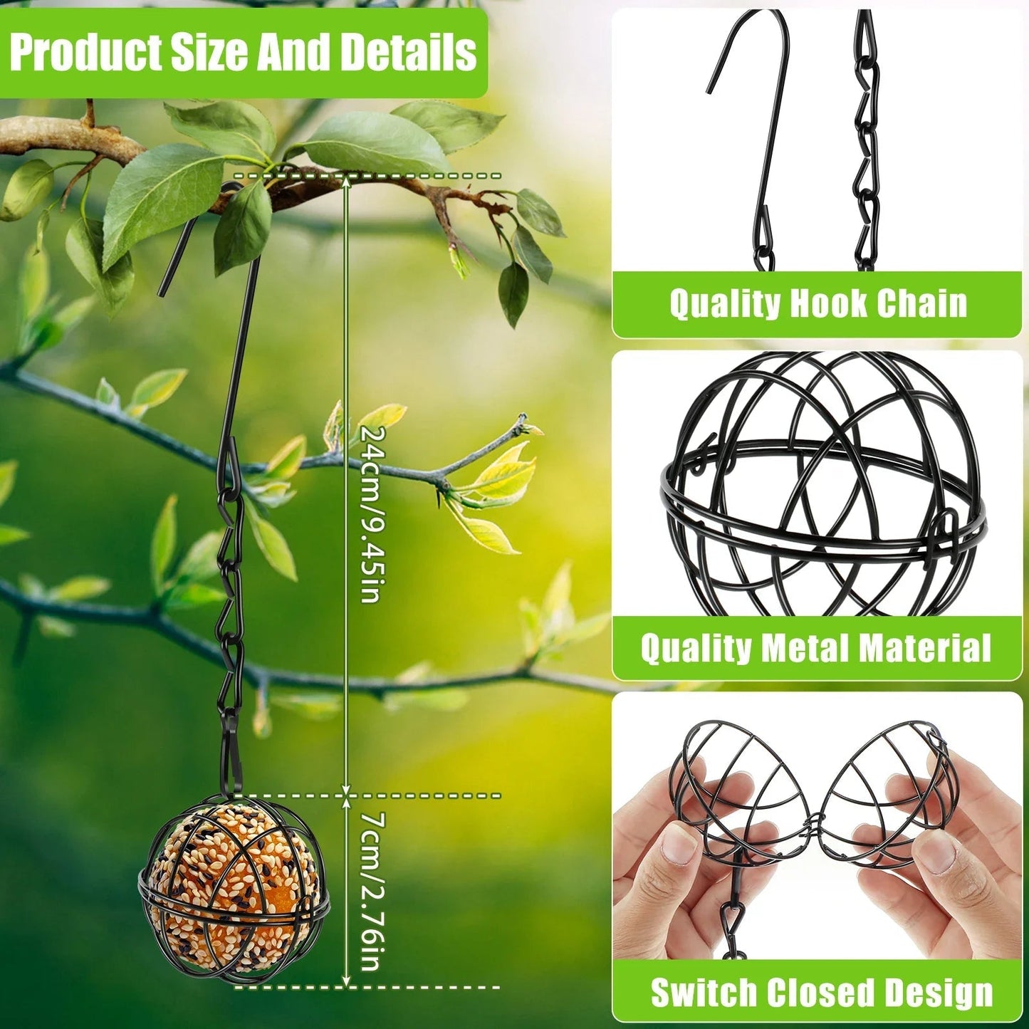 Bird Food Ball Set with Metal Chain | Pack of 4 | Iron | Diameter 7 cm