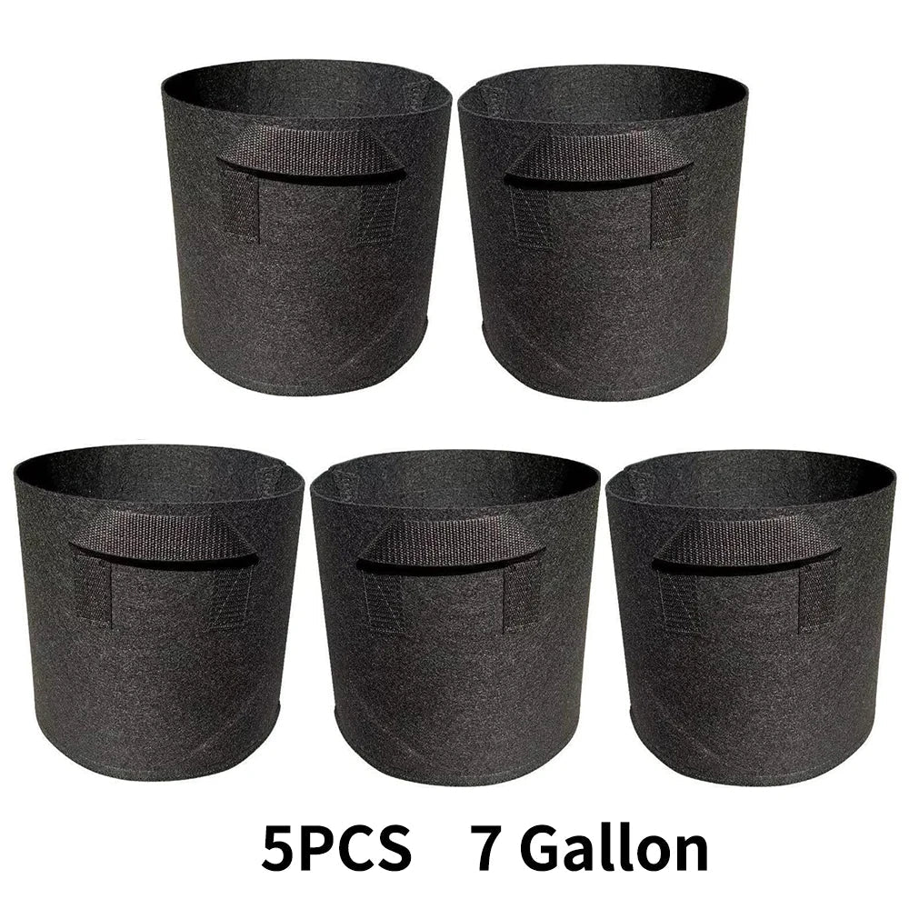 Breathable Plant Bags Set with Handles | Root Aeration | 5-Pack Pots | 11–114 L