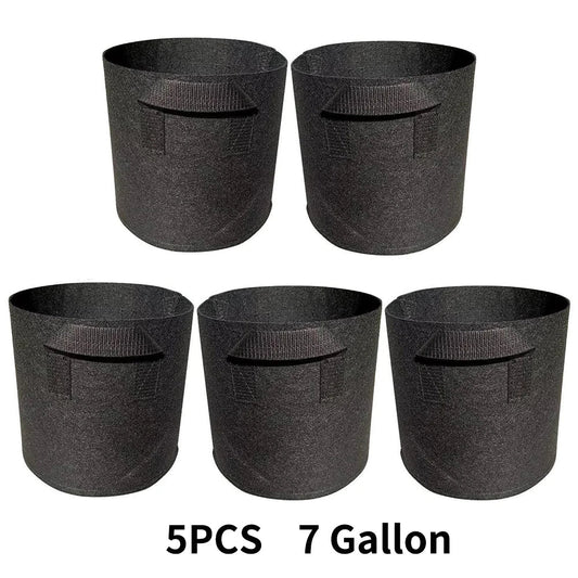 Breathable Plant Bags Set with Handles | Root Aeration | 5-Pack Pots | 11–114 L