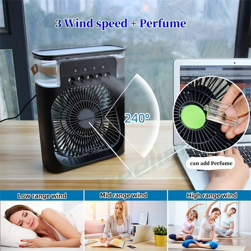 Portable USB Rechargeable 600ml Spray Fan - 2V Humidifier with 3 Speeds