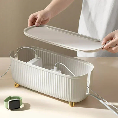 Cable Management Box with Lid - Storage for Sockets and Router - White Scandinavian Design