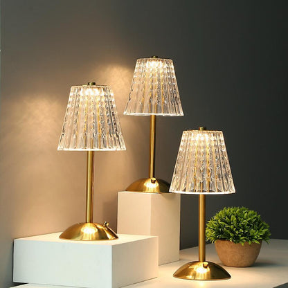 Decorative Glass Table Lamp with Sparkling Shade and Golden Crystal Finish