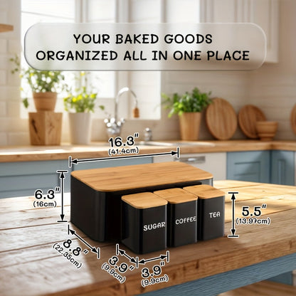 Bamboo Lid Kitchen Storage Set with Canisters for Tea, Coffee, and Sugar