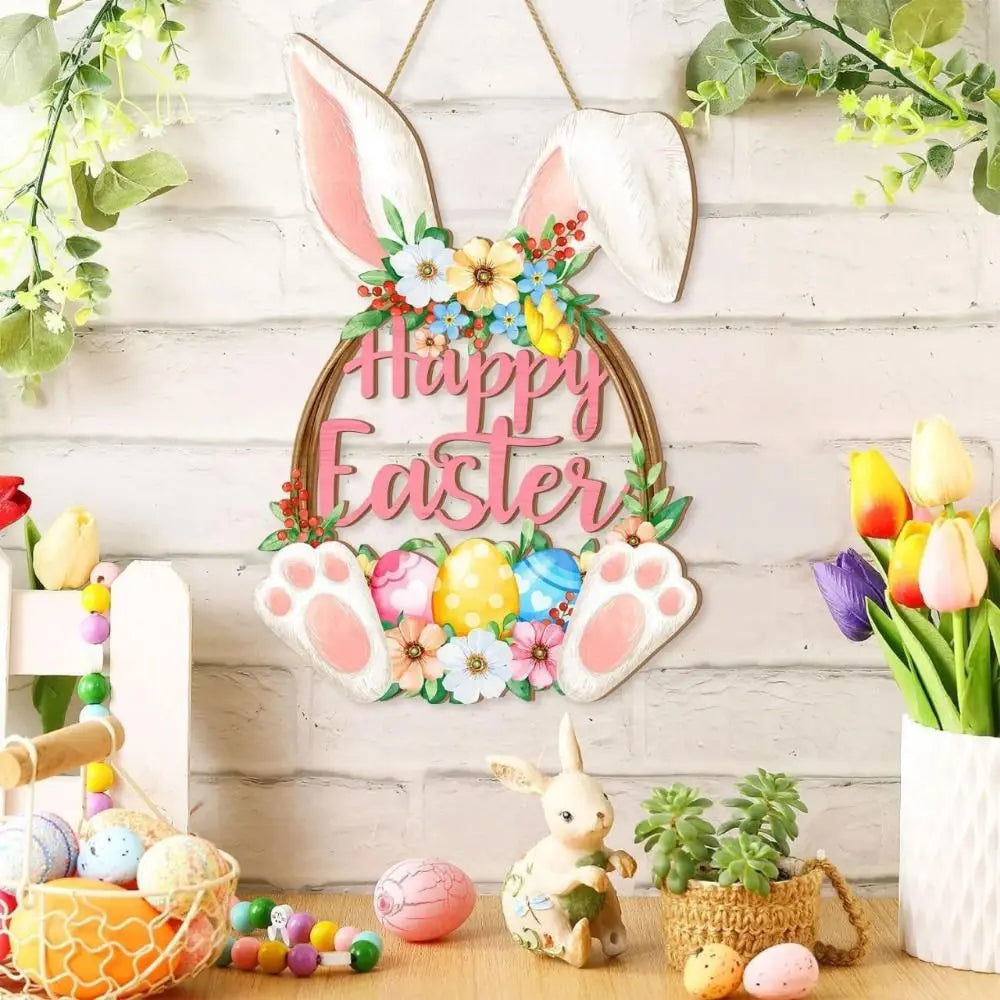Spring Rabbit Wooden Easter Decoration | Wall and Home Ornament 11.6×7.7 in