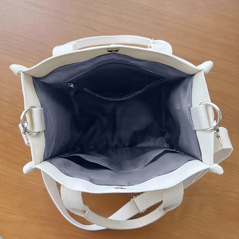 Canvas Sling Bag – White Shoulder Bag with Magnetic Closure and Adjustable Strap