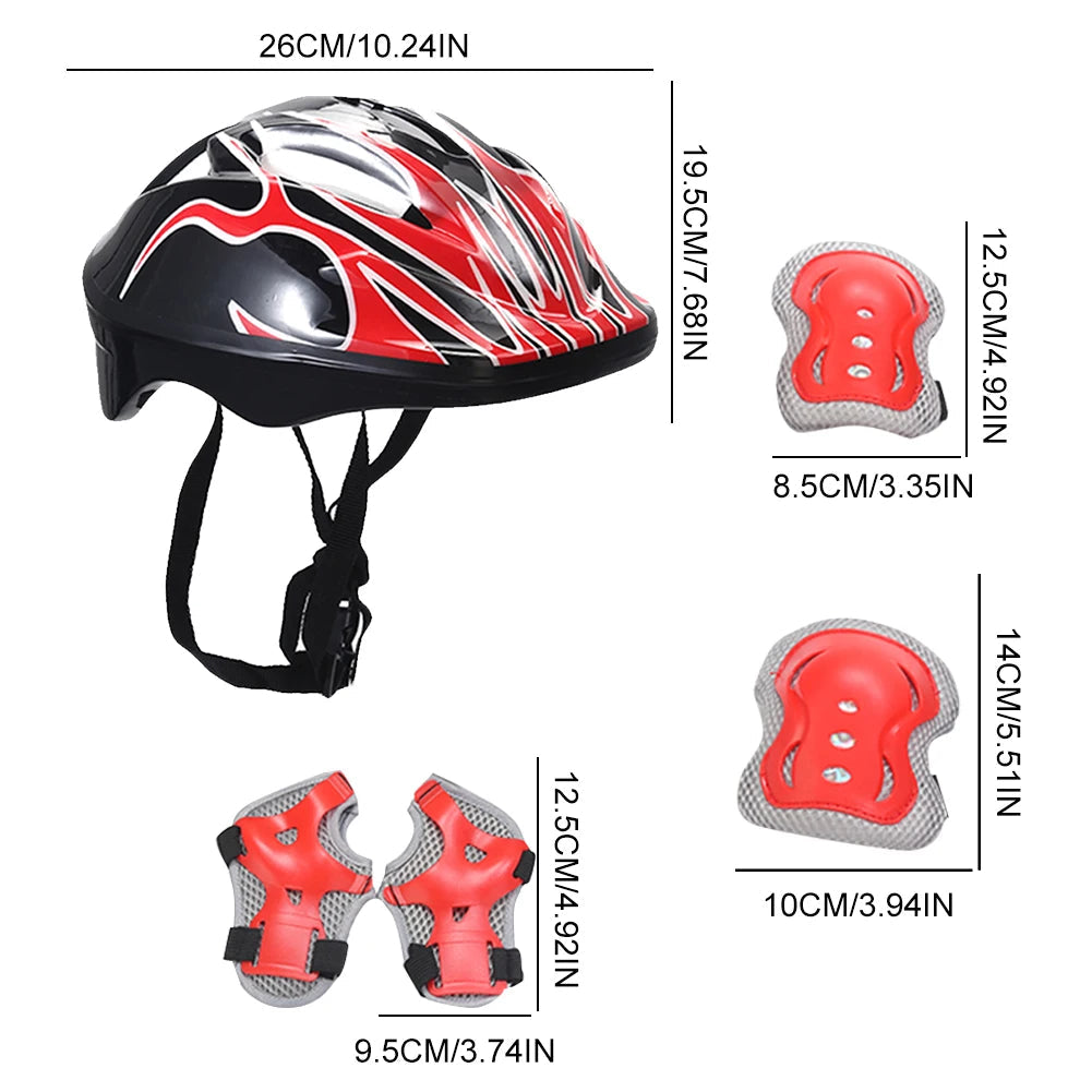 Children's Safety Helmet Set | 7-Piece Protection Gear with Knee, Elbow, and Wrist Pads | Adjustable Fit | Shock Absorbing | Great for Biking and Skating