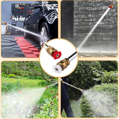 PowerSpray High-Pressure Nozzle for Garden Hoses 44.5 cm | Dual Nozzles: Stream & Fan | Stainless Steel/Copper, Leak-Proof, 1/2" & 3/4"