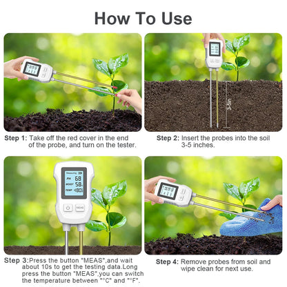 3-in-1 Soil Tester with Digital Display | pH, Moisture & Temperature Sensor | 25.3 cm Probe