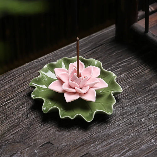 Handcrafted Ceramic Incense Stick Holder with Lotus Leaf Design – Aroma Diffuser