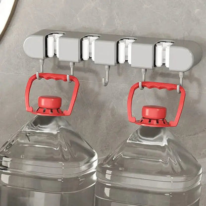 Smart Wall Organizer for Brooms & Mops | 4 Grip Clips + 5 Hooks | No-Drill Adhesive Mount