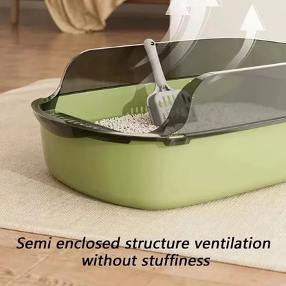 Half-Closed Cat Litter Box with Splash Guard and Included Scoop | Pet Supplies