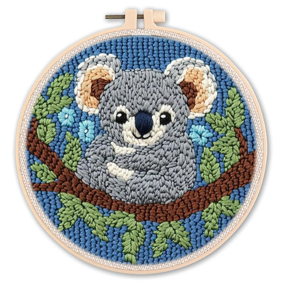 Animal-Themed Punch Needle Kit | DIY Starter Set with Yarn & Hoop | Beginner Embroidery Set