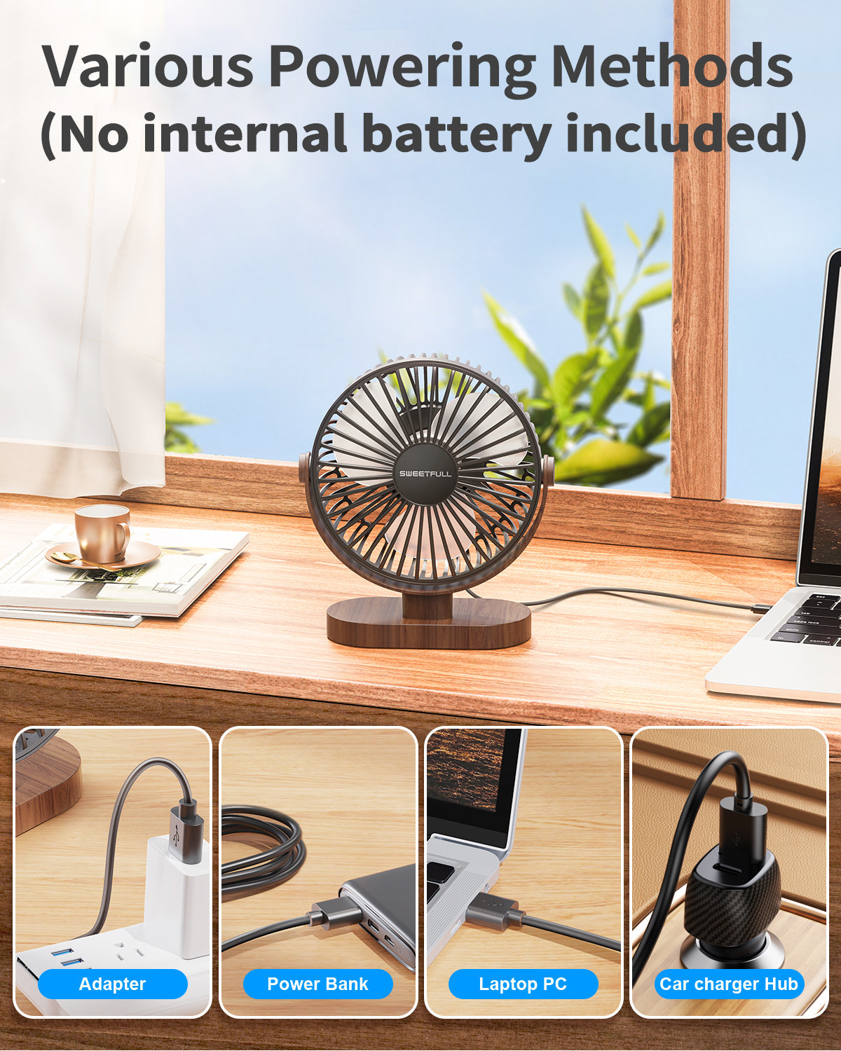 6.5 Inch Portable USB Desk Fan for Home, Office, Car, and Travel