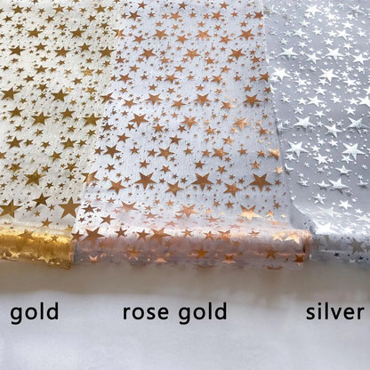 Shiny Table Runner with Metallic Star Pattern in Gold, Rose Gold, or Silver - Ideal for Parties & Table Decor