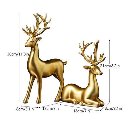 Elegant Pair of Golden Deer Statues for Home Décor