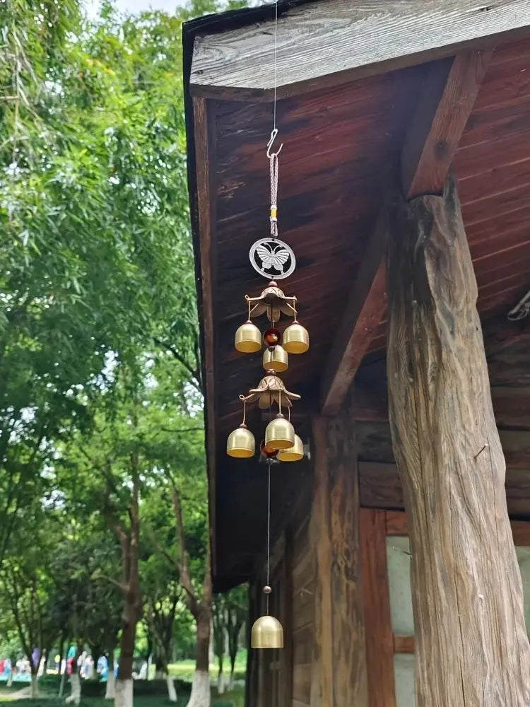 Double Bell Wind Chime | Metal Pendant | Home & Garden Decor | Hanging Brass Bell