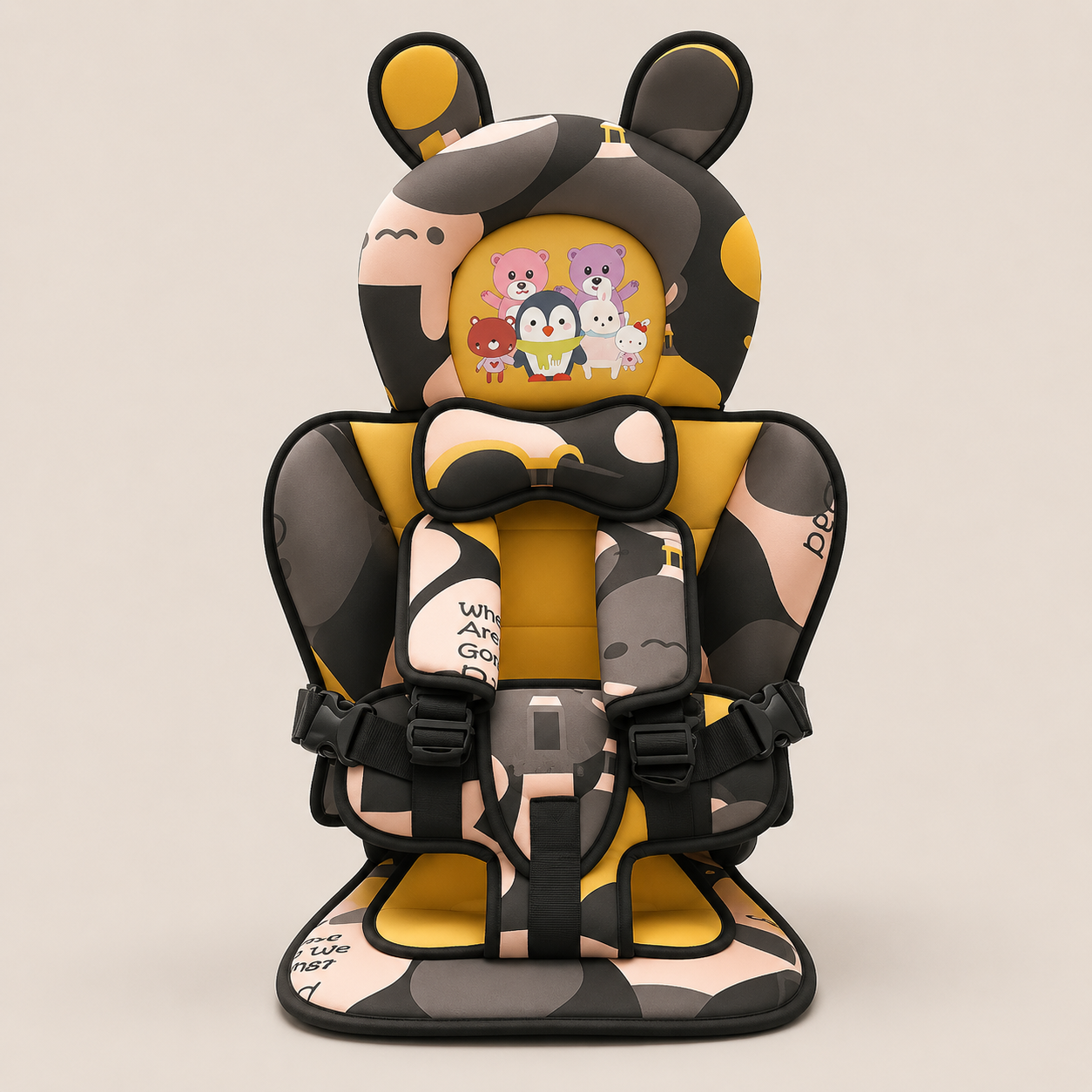 Toddler Car Seat Headrest Cushion Featuring Bear Pattern