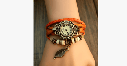 Vintage Leaf Design Watch in Boho-Chic Style