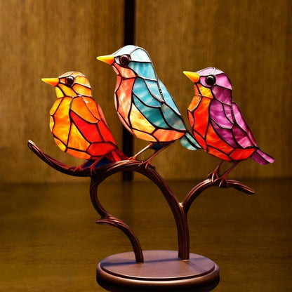 Double-Sided Multicolor Acrylic Ornaments with Birds on Branches