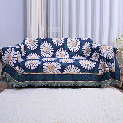 Chic Cotton Knit Blanket with Decorative Tassels