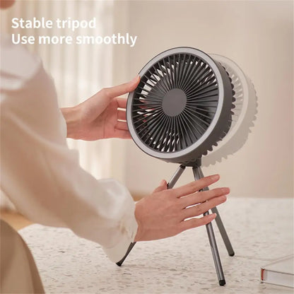 Rechargeable Portable Fan with LED Light and Integrated Power Bank