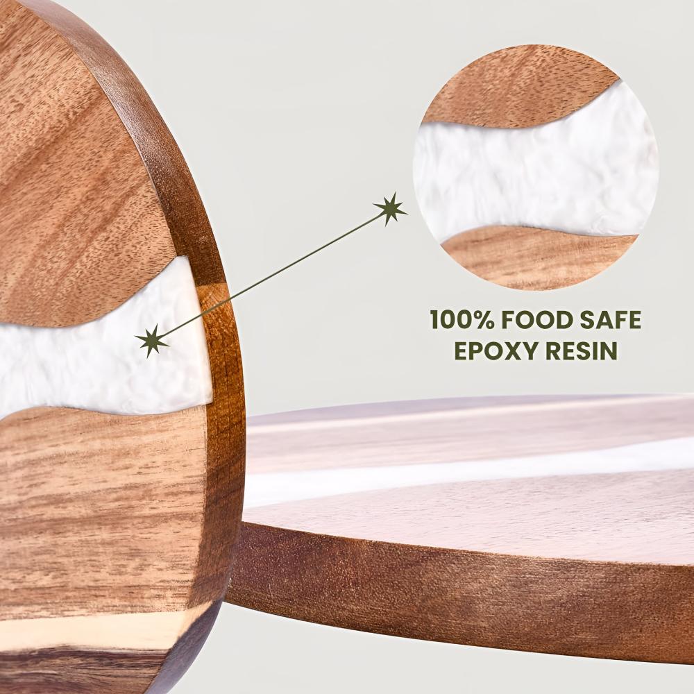 Elegant Acacia Wood Circular Cutting Board with Resin Design