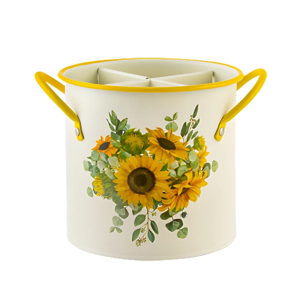 Vintage Floral Cutlery Organizer with Divider Lid