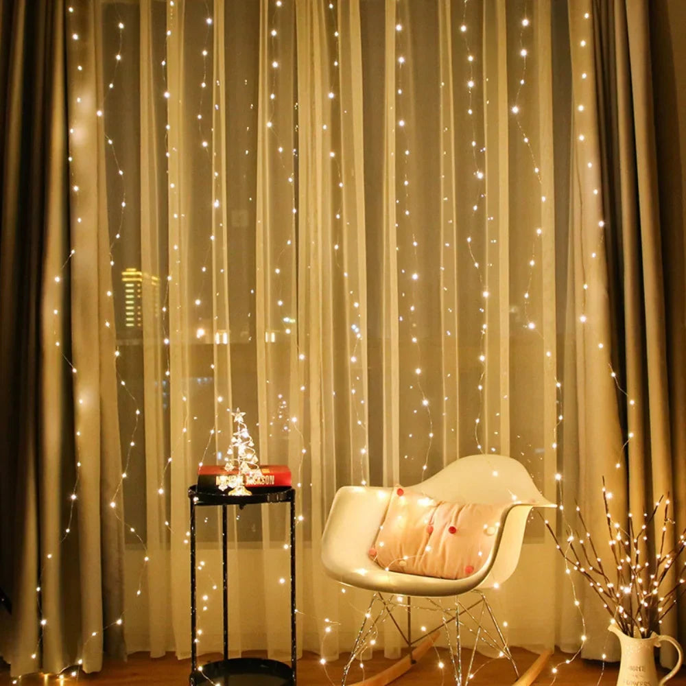 Warm White LED Fairy Curtain Lights with 8 Dynamic Modes for Relaxation