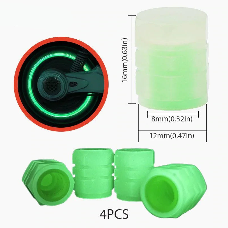 Set of 4 Universal Fluorescent Tire Valve Caps