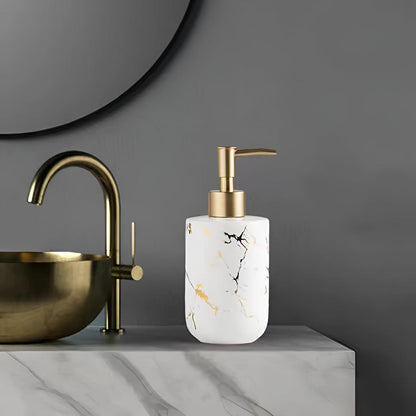 Sophisticated Ceramic Soap Dispenser | Marble Finish & Gold Touches | 400 ml for Bathroom & Kitchen