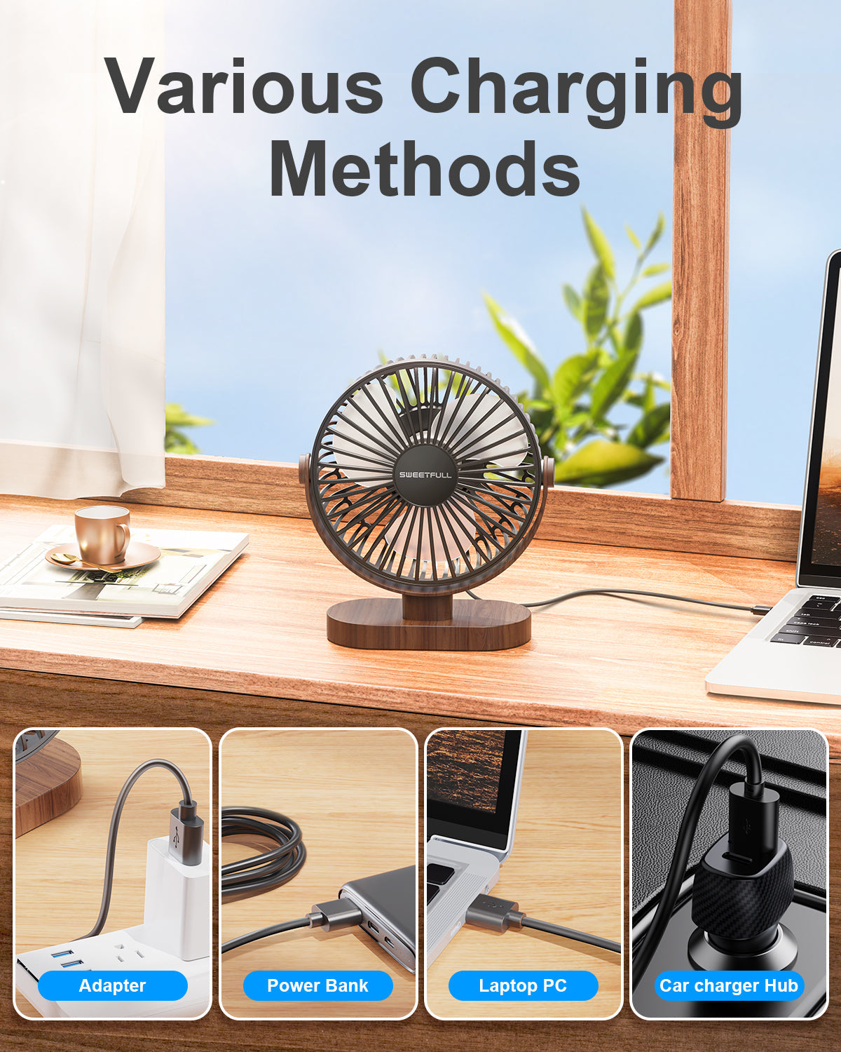 6.5 Inch Portable USB Desk Fan for Home, Office, Car, and Travel