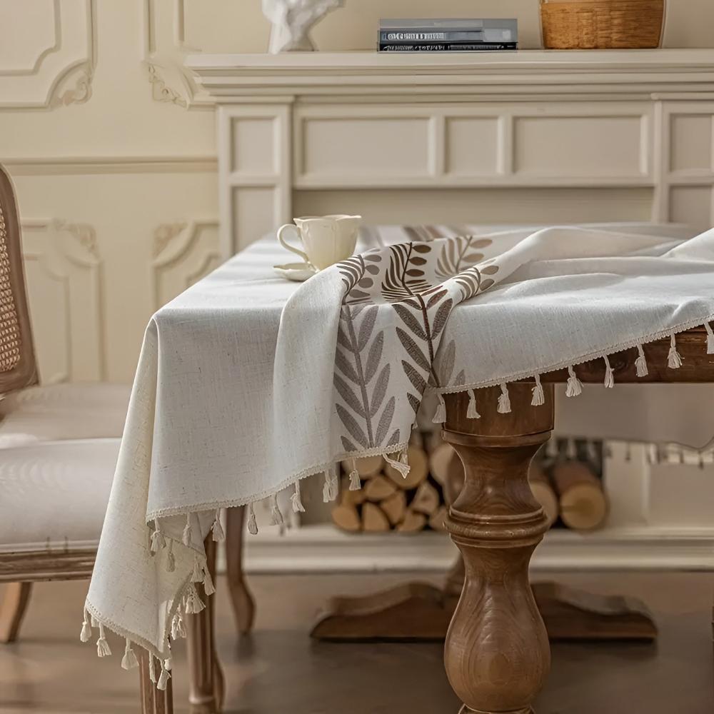 Charming Leaves Embroidered Dining Table Cover
