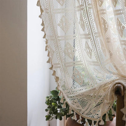 Elegant Lace Diamond Pattern Window Drapes