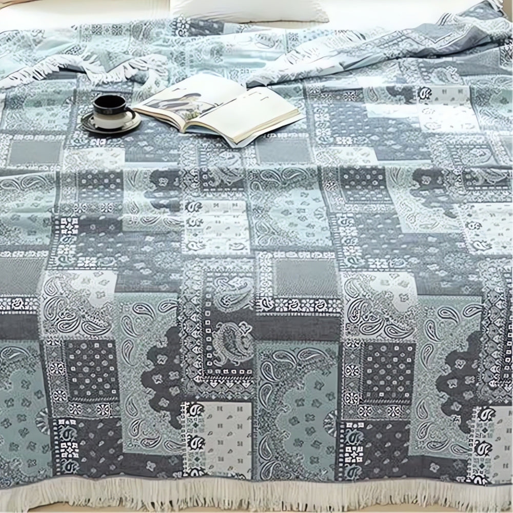 Elegant Mosaic Cotton Throw Blanket for All Seasons