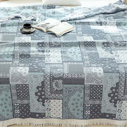 Elegant Mosaic Cotton Throw Blanket for All Seasons