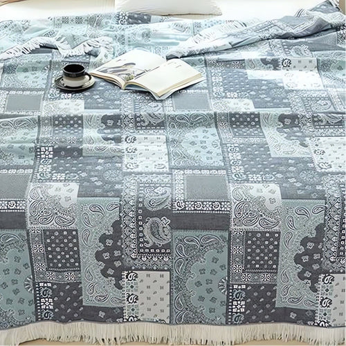 Elegant Mosaic Cotton Throw Blanket for All Seasons
