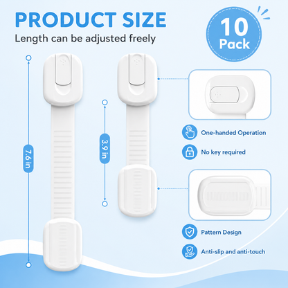Child Safety Cabinet Locks Set of 10 with Adhesive Straps