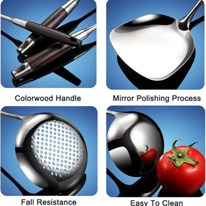 Elegant Steel and Wood Cooking Tool Set | 6-Piece Collection