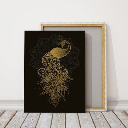 Elegant Golden Mandala Peacock - Canvas Art for Your Space