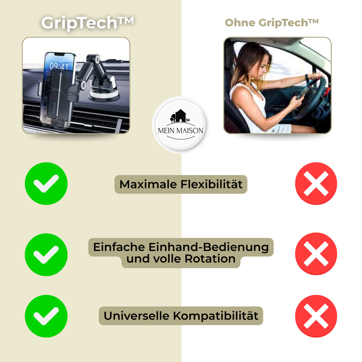 360° Rotating Car Phone Holder with Strong Suction Mount