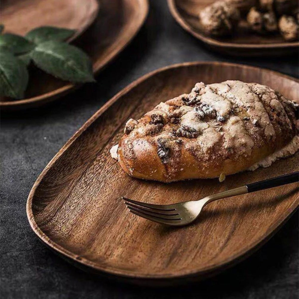 Charming Acacia Wood Oval Serving Trays Set