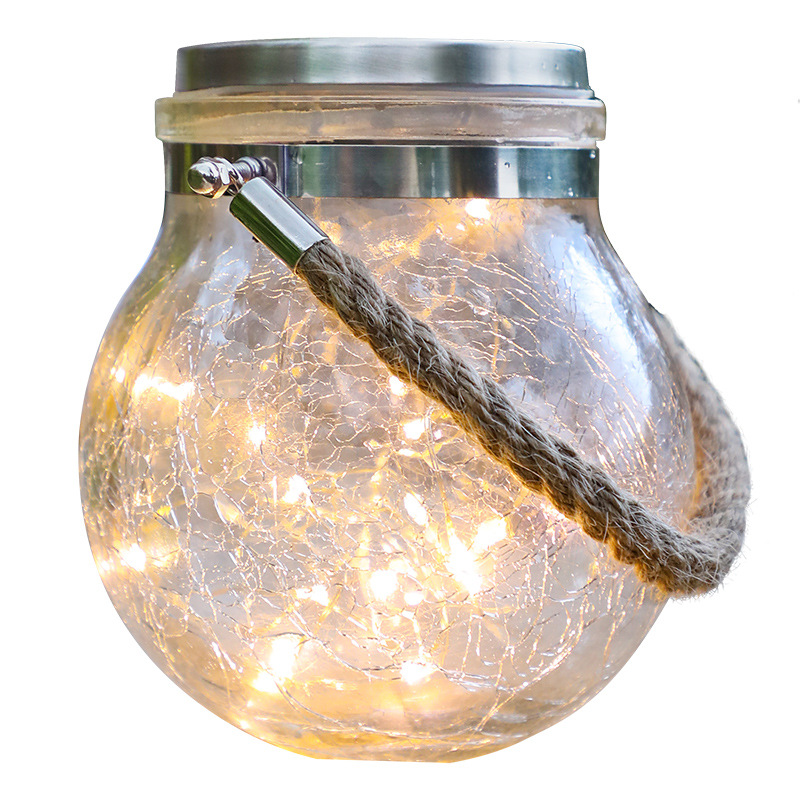 Glass Solar LED Lantern – Decorative Garden Light with Wire Lights and Handle