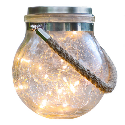 Glass Solar LED Lantern – Decorative Garden Light with Wire Lights and Handle