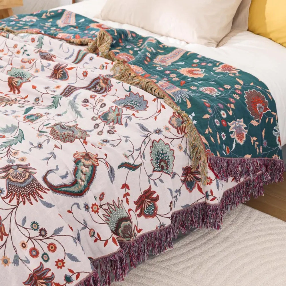 Serenity Blossom Dual-Sided Cotton Throw Blanket