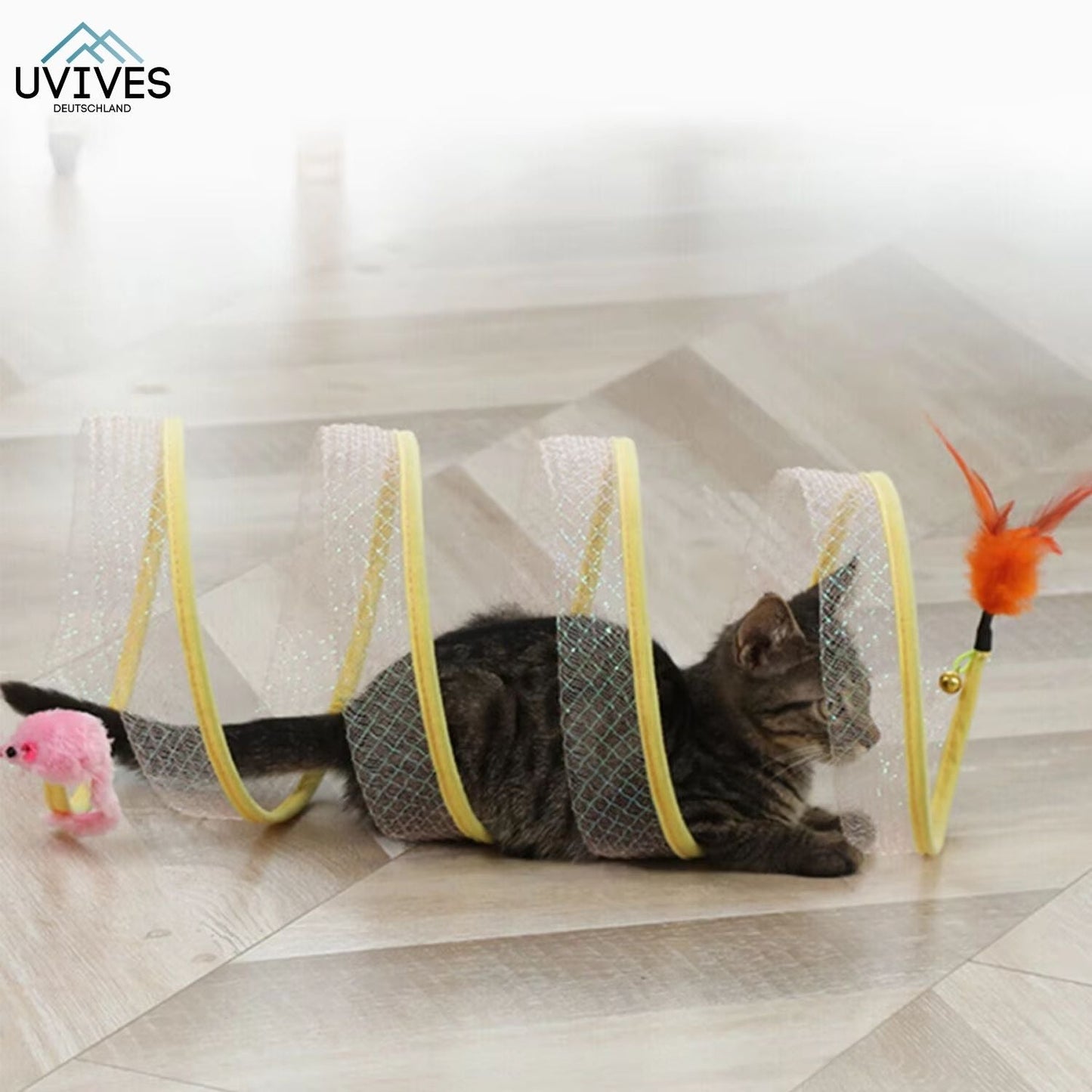 Collapsible Cat Tunnel with Built-in Toys for Playtime